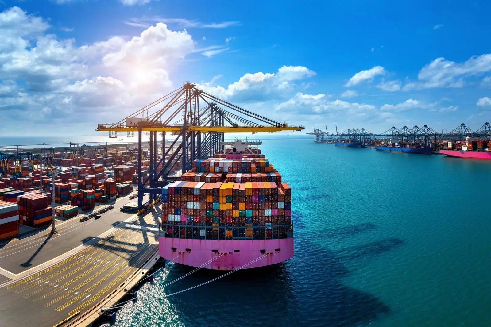 Container ship loading at an Indian port