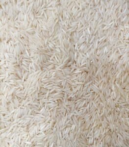 Detailed close-up view of basmati rice grains displaying texture and uniformity.
